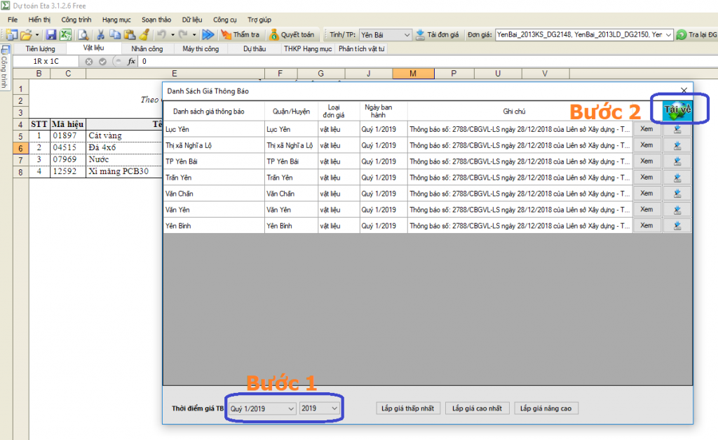 Giá vật liệu xây dựng tỉnh Yên Bái năm 2019