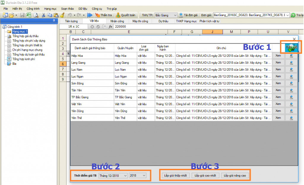 Công bố giá vật liệu xây dựng Bắc Giang 2019
