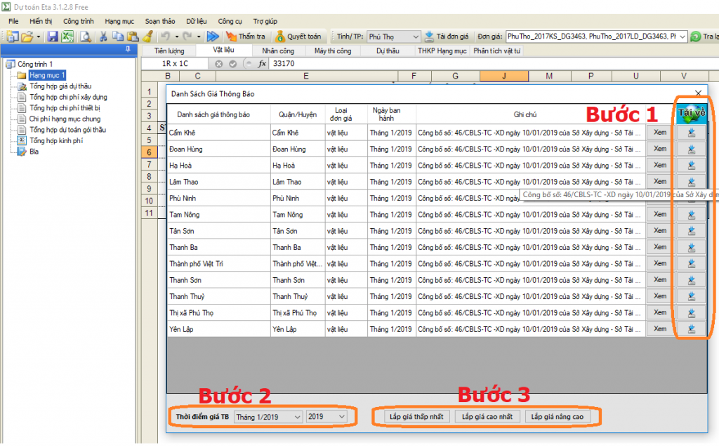 Giá vật liệu xây dựng tỉnh Phú Thọ năm 2019