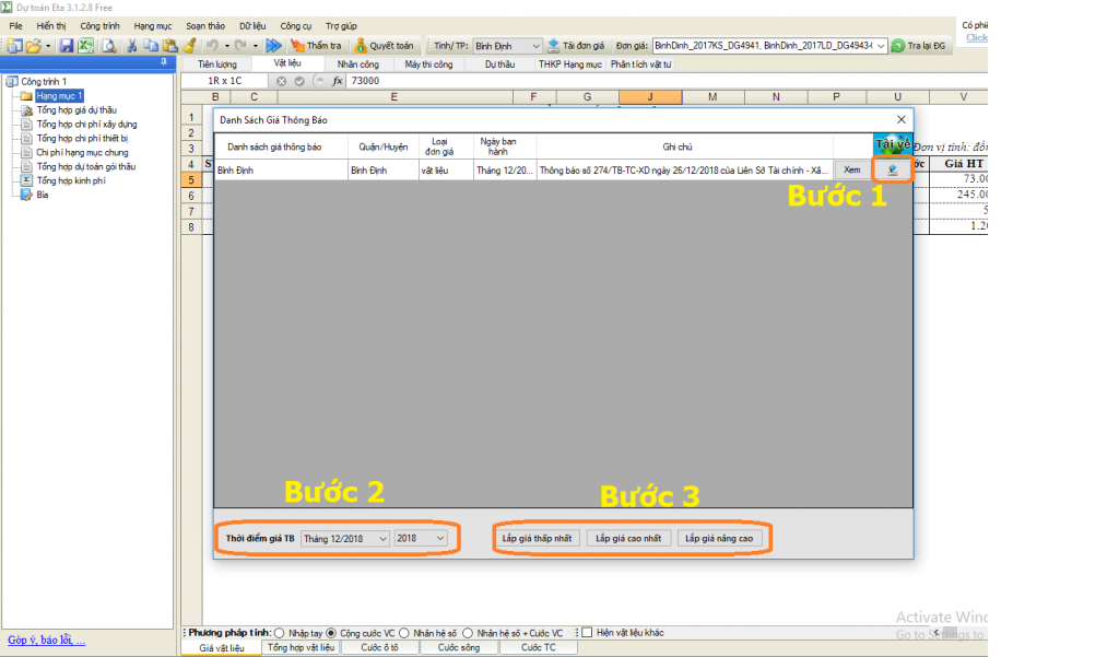 Thông báo giá vật liệu xây dựng Bình Định 2019