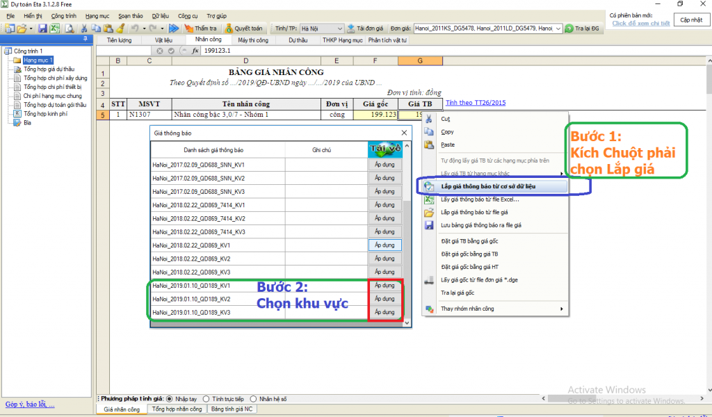 Hướng dẫn áp dụng đơn giá nhân công Hà Nội