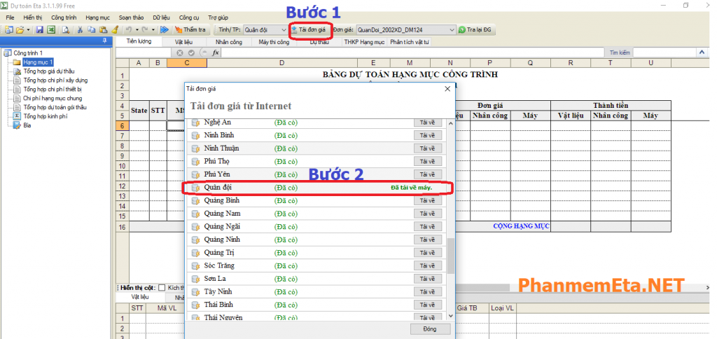 Hướng dẫn lập dự toán công trình quân đội