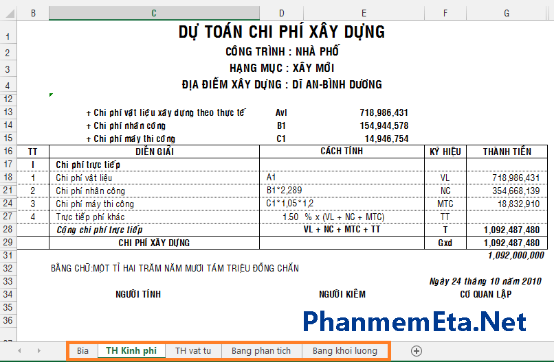 dự toán nhà phố 2 tầng