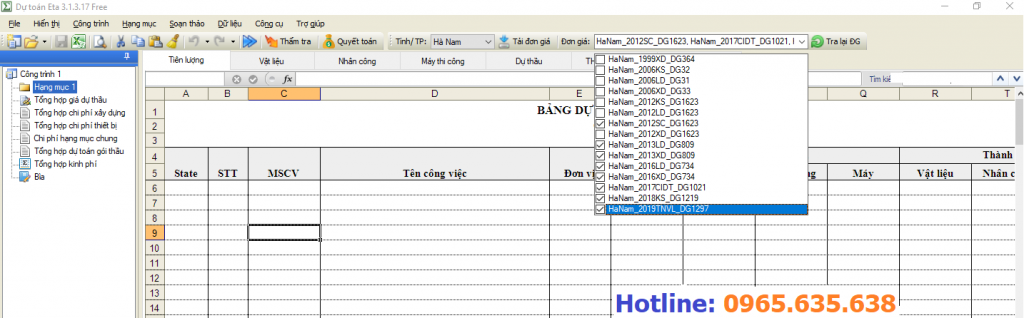 hướng dẫn lập dự toán tỉnh Hà Nam