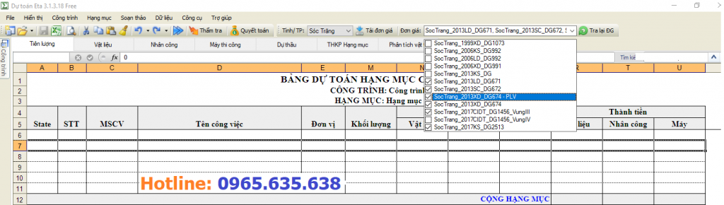 hướng dẫn lập dự toán tỉnh Sóc Trăng