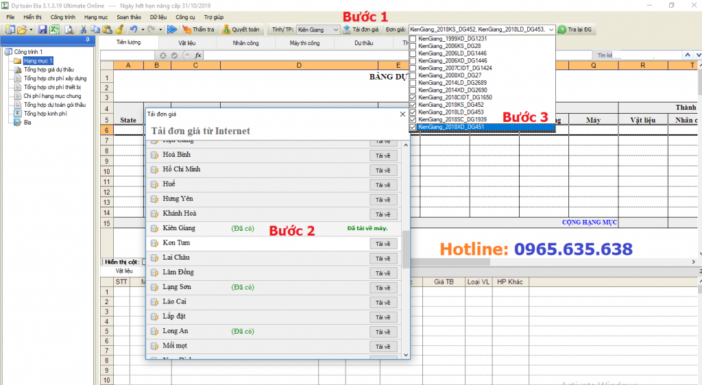 Hướng dẫn lập dự toán tỉnh Kiên Giang