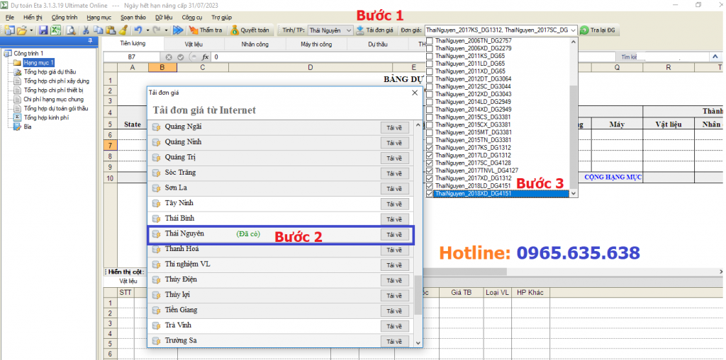hướng dẫn lập dự toán tỉnh thái nguyên