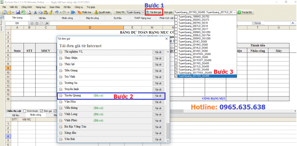 hướng dẫn lập dự toán tỉnh Tuyên quang