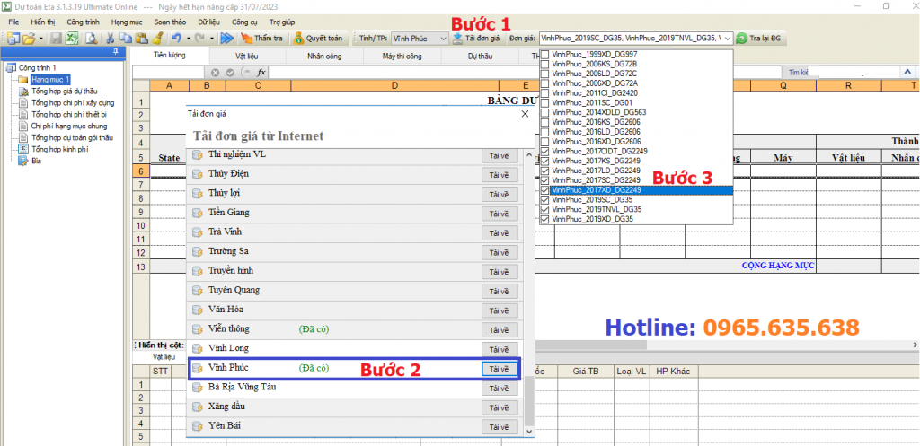 lập dự toán trên địa bàn tỉnh Vĩnh Phúc