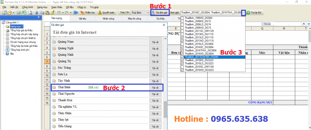 hướng dẫn lập dự toán tỉnh thái bình