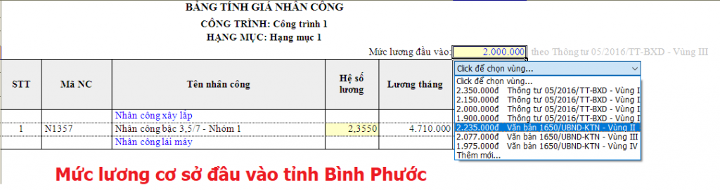 hướng dẫn lập dự toán tỉnh Bình Phước