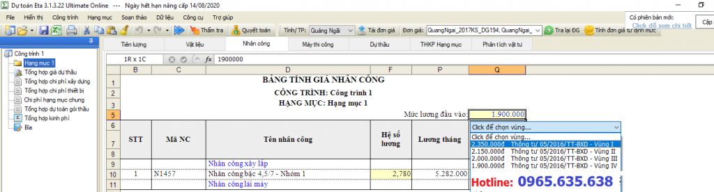 hướng dẫn lập dự toán tỉnh Quảng Ngãi