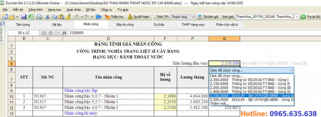 Hướng dẫn lập dự toán tỉnh Thanh Hóa