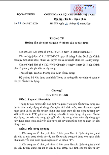 Thông tư 09/2019/TT-BXD