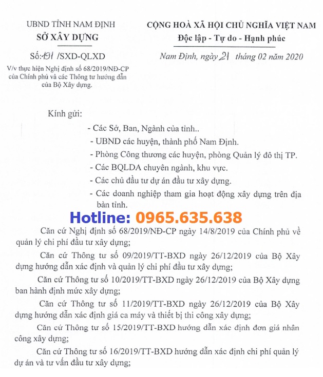 Đơn giá nhân công xây dựng Nam định năm 2020