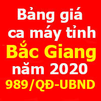 Bảng giá ca máy tỉnh Bắc Giang năm 2020