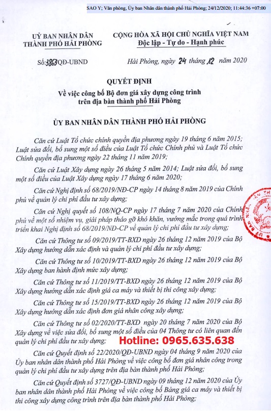 Đơn giá xây dựng công trình thành phố Hải Phòng năm 2021