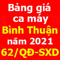 Quyết định 62/QĐ-SXD Bảng giá ca máy tỉnh Bình Thuận 2021