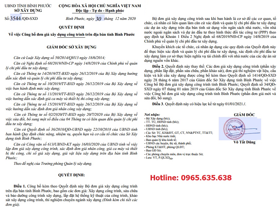 Đơn giá khảo sát tỉnh Bình Phước năm 2021 