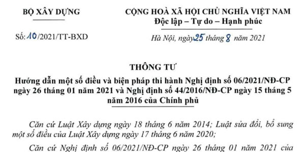 thông tư 10/2021/TT-BXD