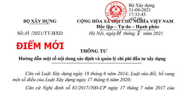 Điểm mới Thông tư 11/2021/TT-BXD Bộ xây dựng