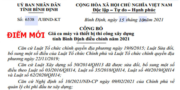 Bảng giá ca máy tỉnh Bình Định năm 2021