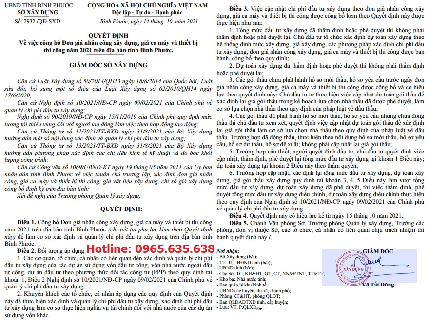 Bảng giá ca máy thiết bị tỉnh Bình Phước năm 2021