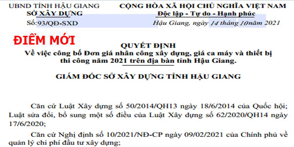 Bảng giá ca máy tỉnh Hậu Giang năm 2021