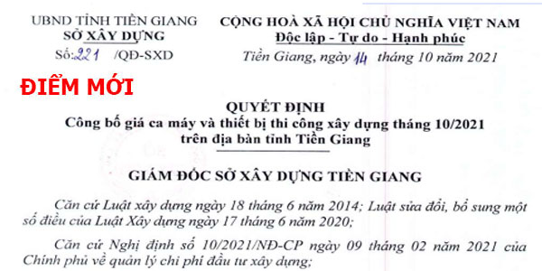 Bảng giá ca máy tỉnh Tiền Giang năm 2021