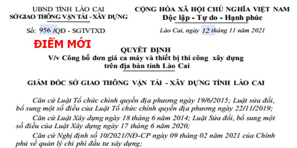 bảng giá ca máy tỉnh Lào Cai năm 2022