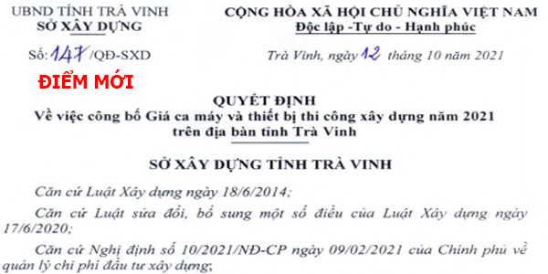 Bảng giá ca máy tỉnh Trà Vinh năm 2021