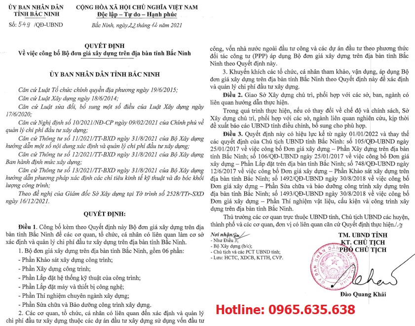 đơn giá xây dựng tỉnh bắc ninh năm 2022