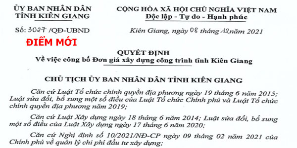 quyết định 3027/qđ-ubnd đơn giá xây dựng tỉnh Kiên giang