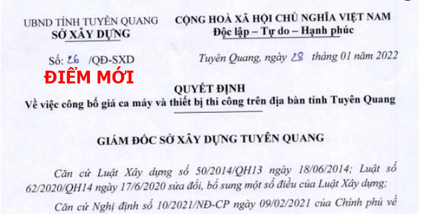 quyết định 26/qđ-sxd bảng giá ca máy tỉnh tuyên quang năm 2022