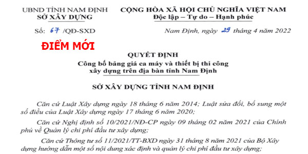 quyết định 67/qđ-sxd bảng giá ca máy tỉnh nam định
