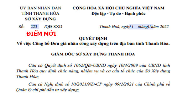 quyết định 223/qđ-sxd đơn giá nhân công thanh hóa năm 2022