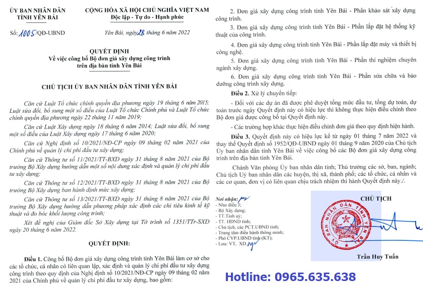 Đơn giá khảo sát tỉnh Yên bái năm 2022