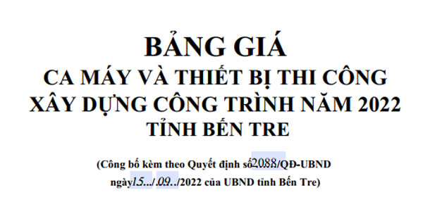 quyết định 2008/qđ-ubnd bảng giá ca máy tỉnh bến tre năm 2022