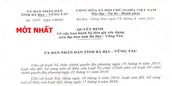 đơn giá xây dựng bà rịa vũng tàu năm 2022