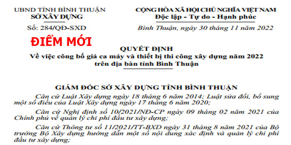 quyết định 284/qđ-sxd bảng giá ca máy tỉnh bình thuận năm 2022