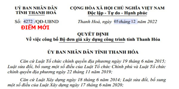 đơn giá xây dựng tỉnh Thanh hóa năm 2023