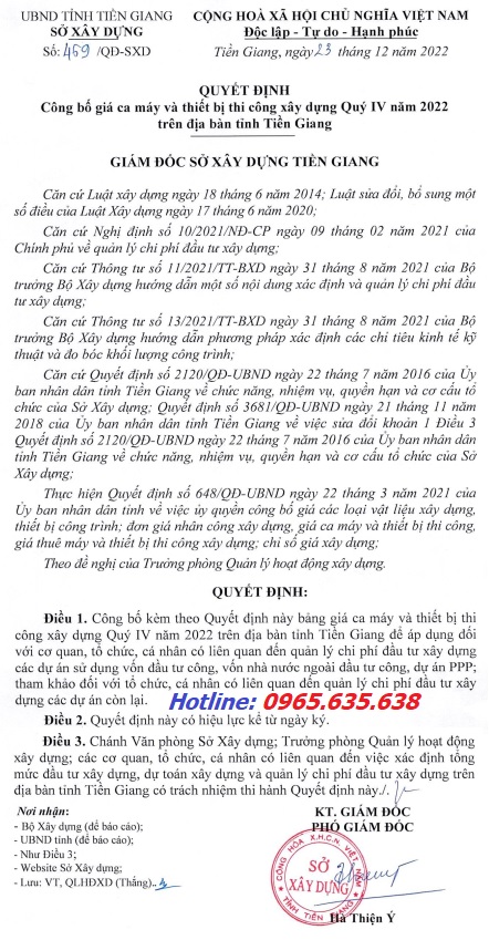 tiền giang bảng giá ca máy quyết định 469/qđ-sxd