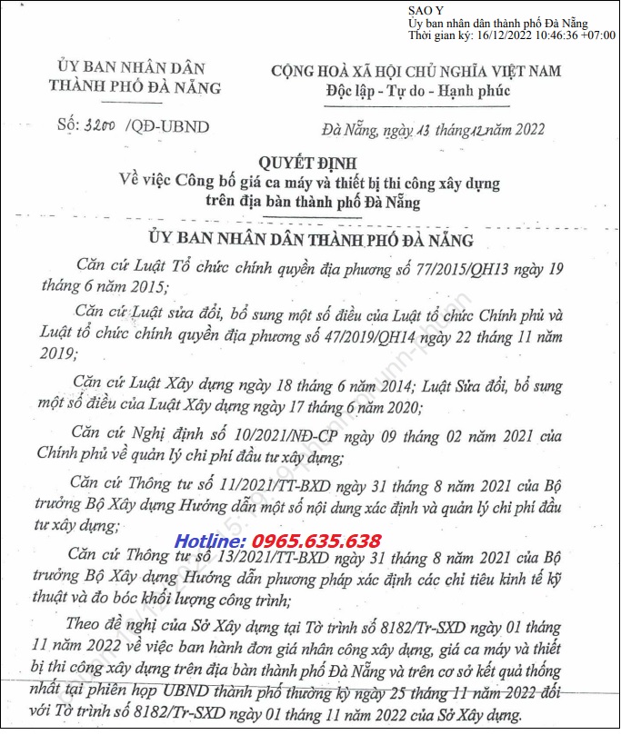 Bảng giá ca máy Đà nẵng năm 2023