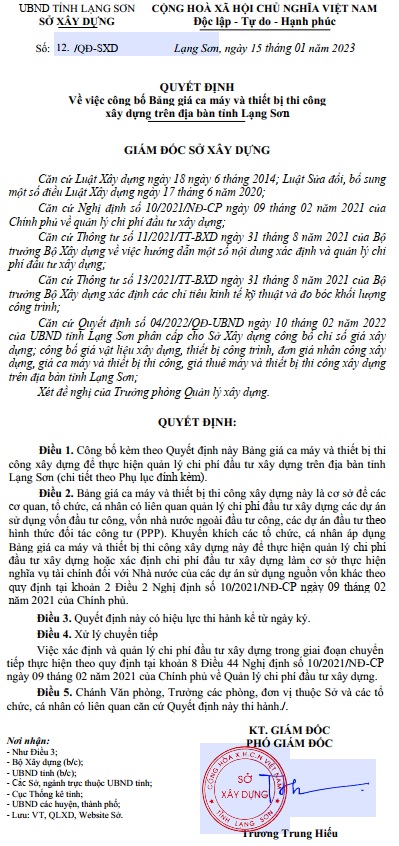 Bảng giá ca máy lạng sơn năm 2023