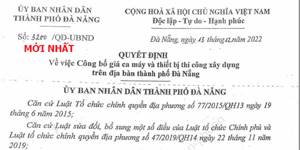 Quyết định 3200/qđ-ubnd bảng giá ca máy Đà Nẵng năm 2023