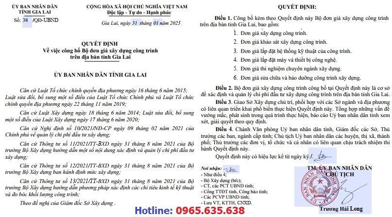 đơn giá xây dựng tỉnh Gia Lai năm 2023