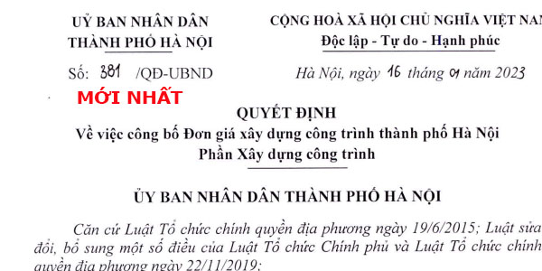 Quyết định 381/QĐ-UBND Đơn giá xây dựng Hà Nội năm 2023 