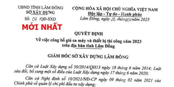 Bảng giá ca máy tỉnh Lâm Đồng năm 2023