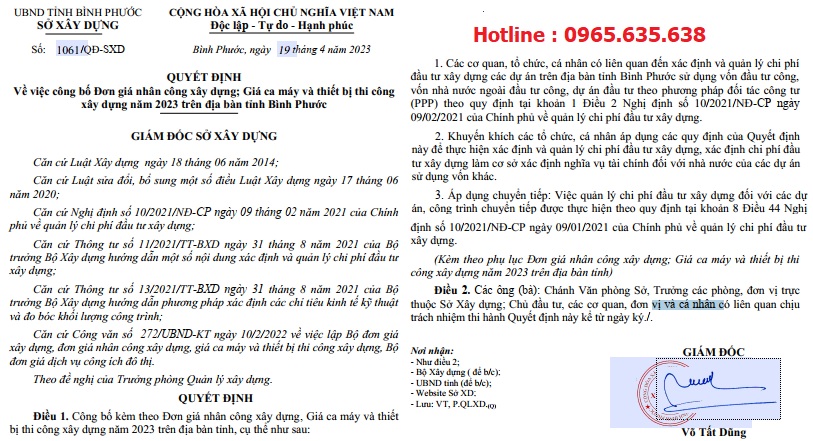 bảng giá ca máy tỉnh Bình phước năm 2023