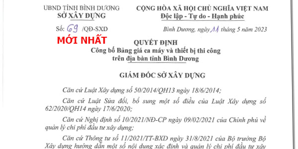 bảng giá ca máy tỉnh bình dương quyết định 69/qđ-sxd